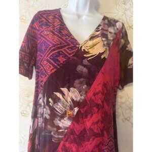 Soft Surroundings Dress Size Medium Maxi Long Line Tropical Floral Print 025